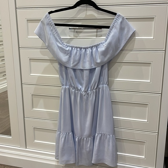 Brand new Club Monaco Sky Blue Silk Mini Dress SIZE 00 off the shoulder dress - Picture 5 of 8